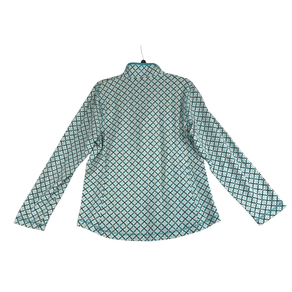 Talbots Pullover‎ Women Size M Teal Geometric Starburst 1/4 Zip French Terry - Picture 2 of 8